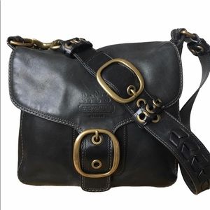 Coach Black Leather Bleecker Flap Tattersall Bag
